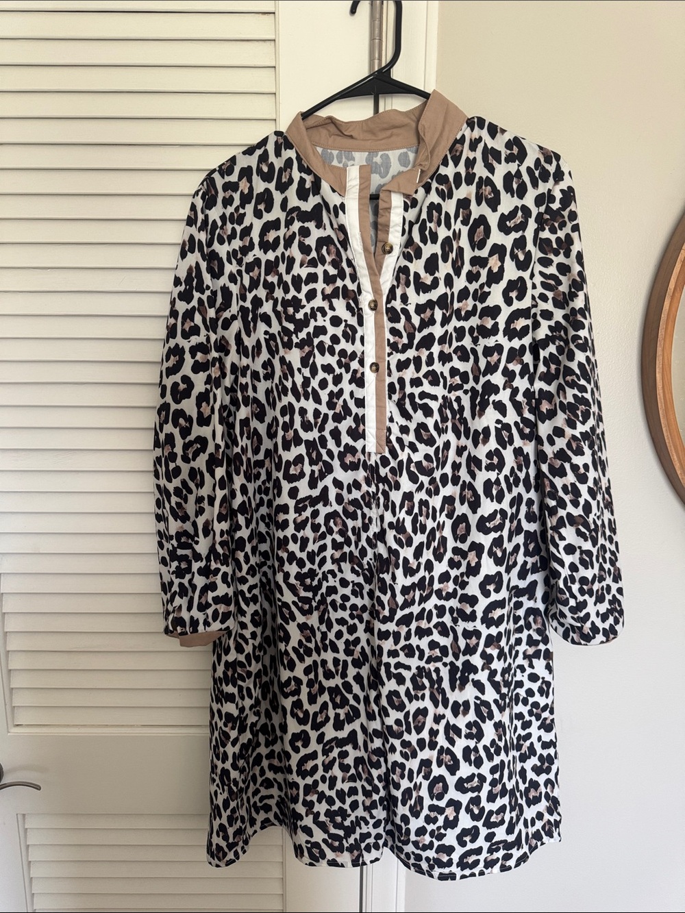 Source Unknown Leopard-Print Midi Dress Tunic in Black and Tan